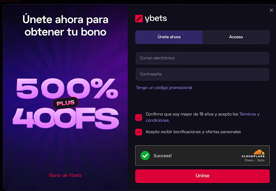 Ybets Inscripción